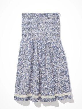American Eagle Smockin On Sunshine Strapless Dress Medium Blue Smocked Mini
